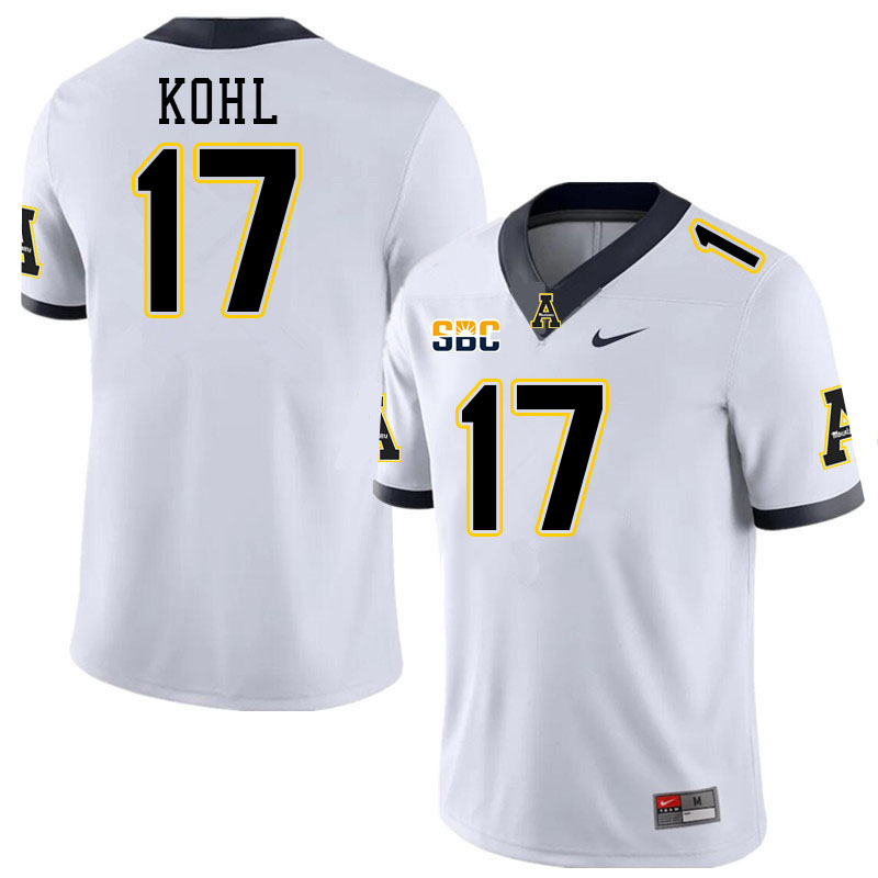 Appalachian State Mountaineers #17 JJ Kohl College Football Jerseys Stitched-White Appalachian State Mountaineers #17 JJ Kohl College Football Jerseys Stitched-White